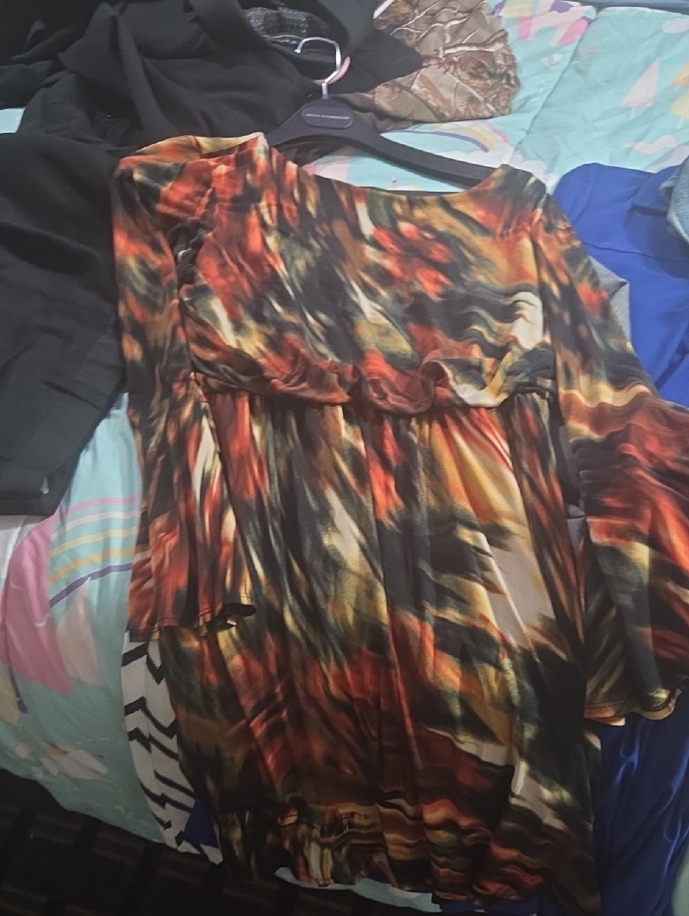 Women's Multicolor Abstract Print Long-Sleeve Dress